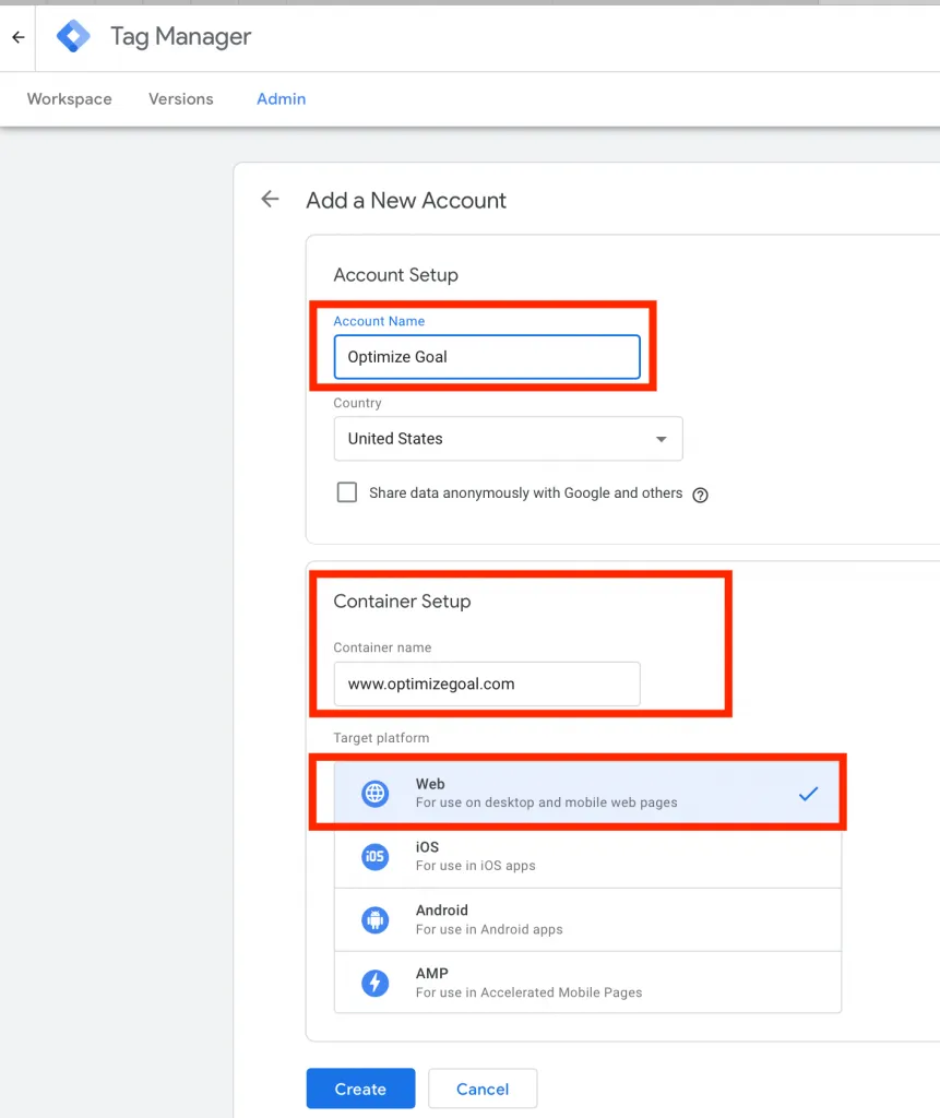 Creating Google Tag Manager Account
