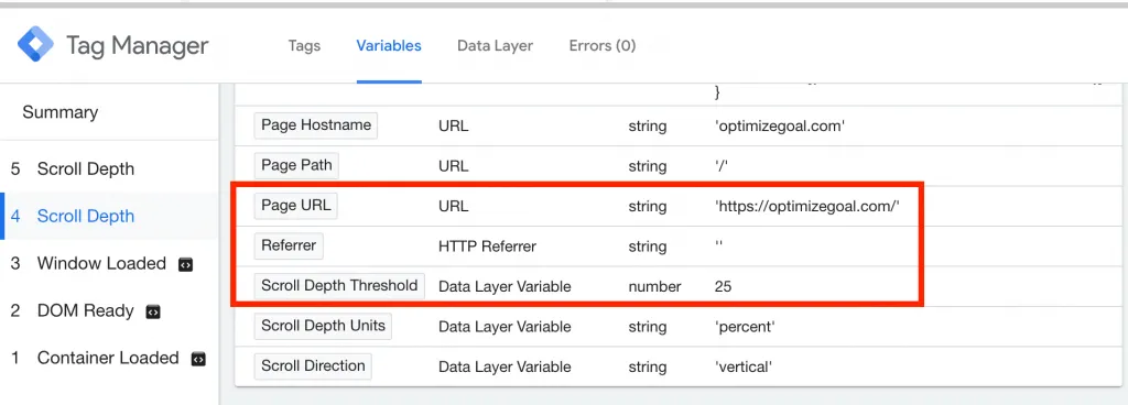 Debug GTM Scroll Tracking