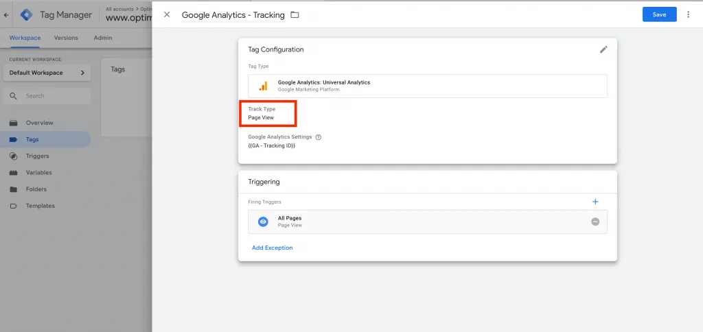 Google Analytics Track Type