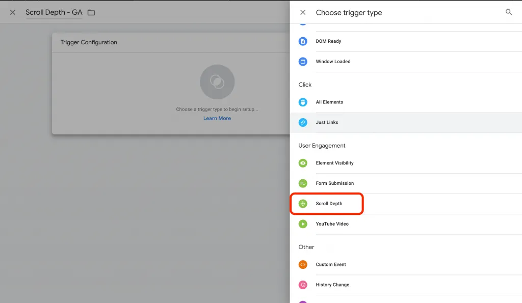 Scroll Depth Trigger Enable