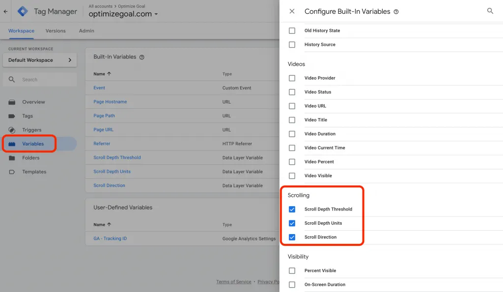 Scrolling Data Layer Variables