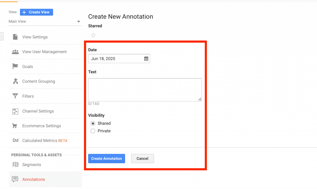 annotations view setting