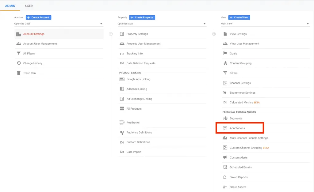 creating annotations through view setting