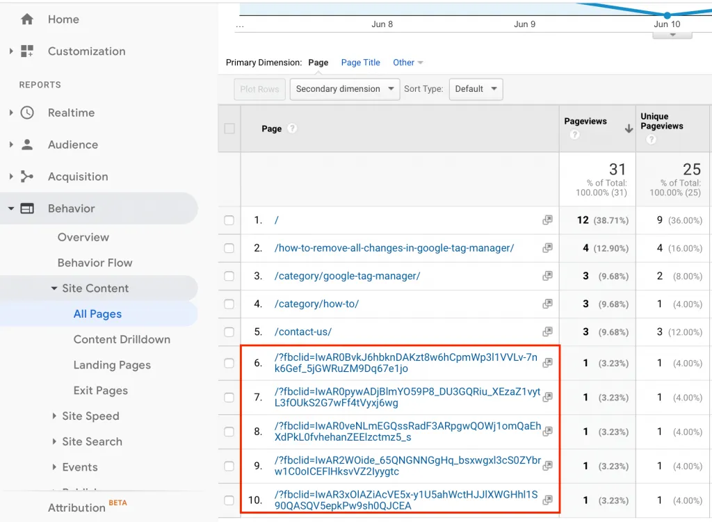 How to exclude fbclid parameter from Google Analytics 1 fbclid parameters all pages