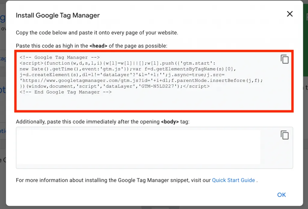 Google Tag Manager Installation Code for Shopify
