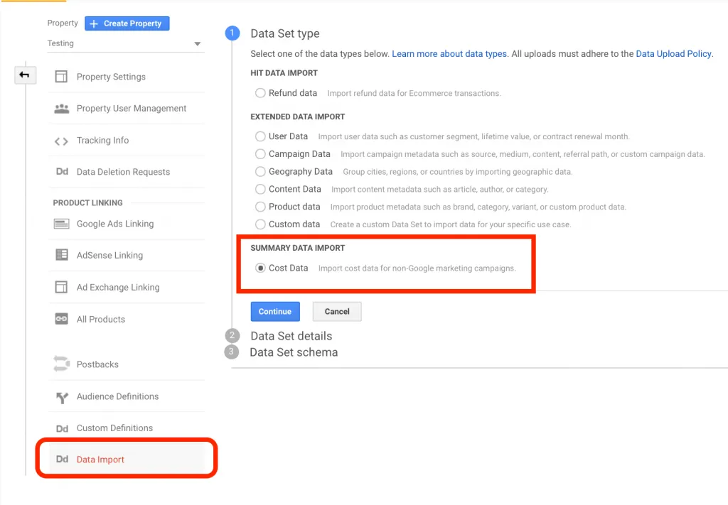 data import in google analytics steps 