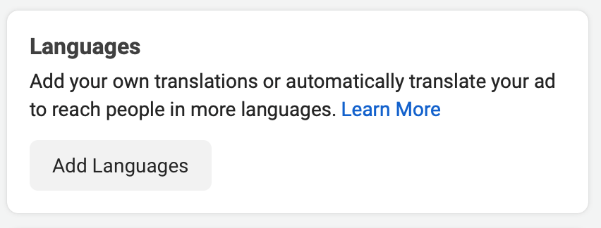 Add Language Facebook Ads