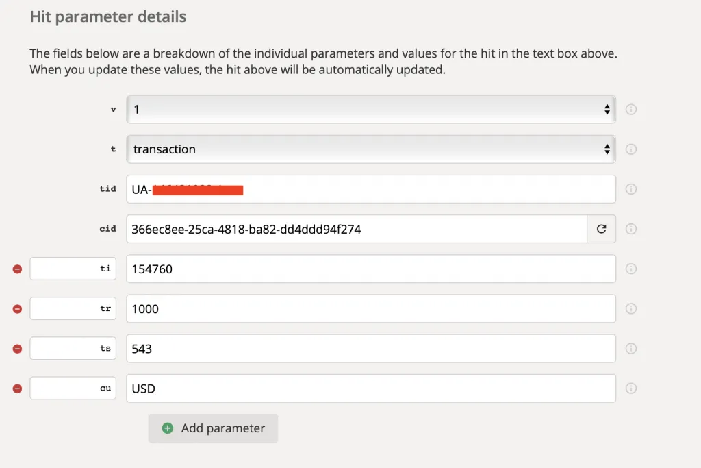 Hit Parameter details GA