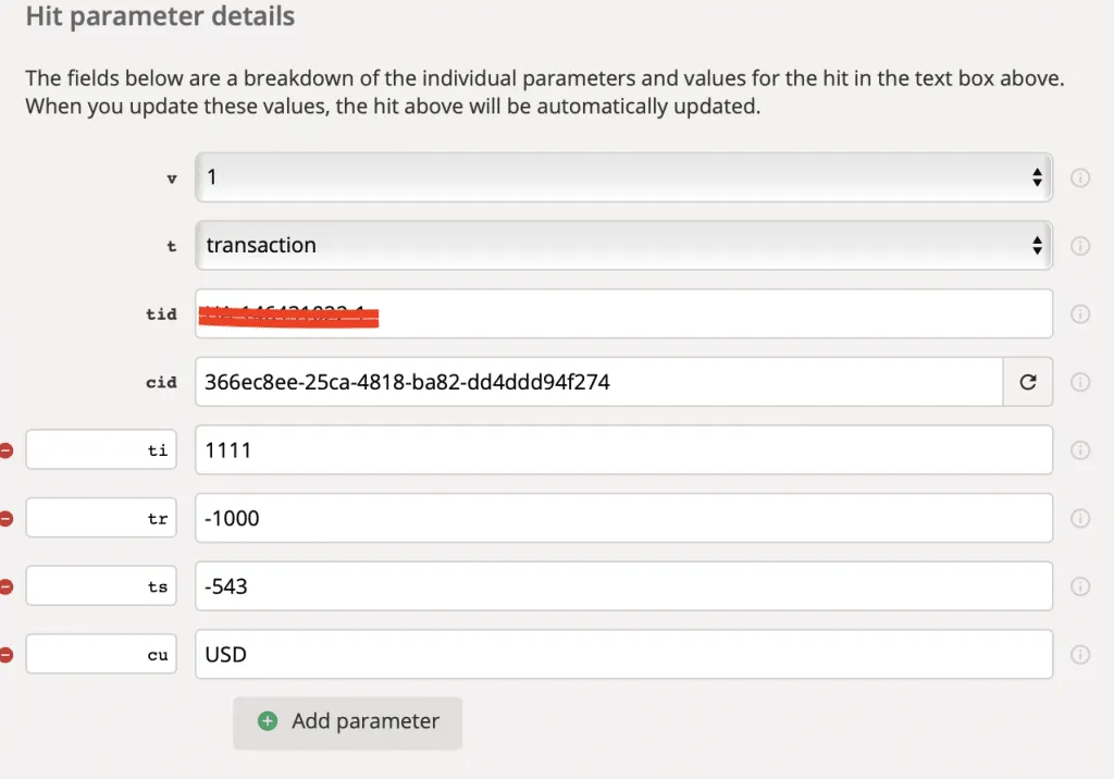 Hit parameter details