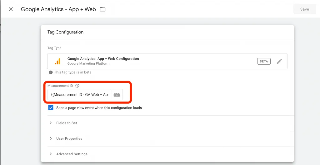 Set the Measurement ID in field