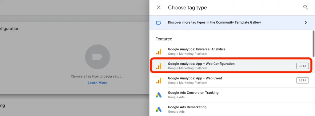 choose the tag type in GTM