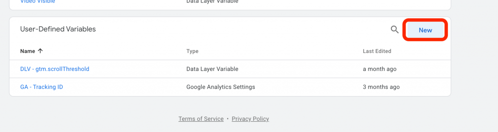 click on the new button for user define variable