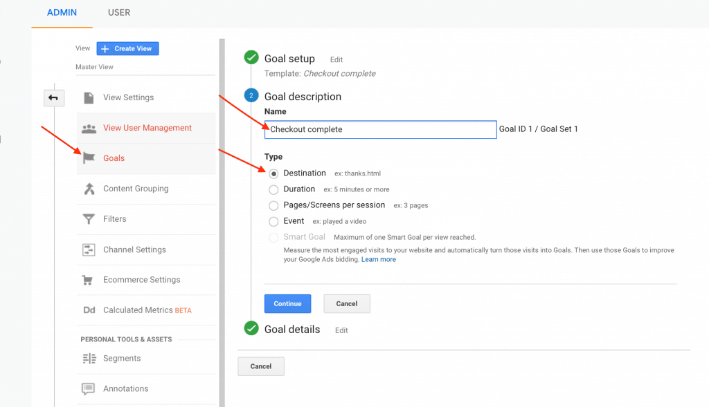 How to Setup Google Analytics Goals & Funnels for Shopify Store 2 goal description in google analytics setup
