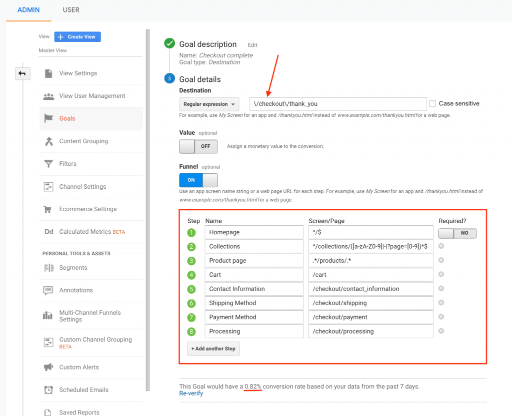 How to Setup Google Analytics Goals & Funnels for Shopify Store 3 goals details google analytics setup
