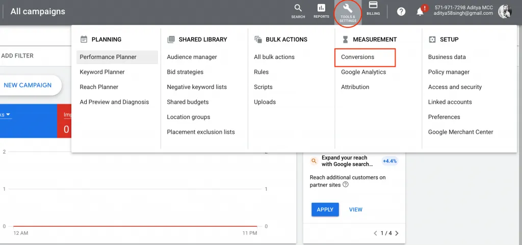 Change Attribution Model in Google Ads Step 1